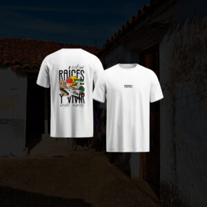 Camiseta niño «echar Raíces y vivir donde uno nace» color blanco versión Miajadas