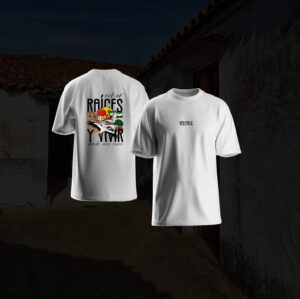 Camiseta oversize "echar Raíces y vivir donde uno nace" color blanco versión Miajadas