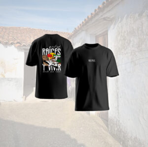 Camiseta oversize "echar Raíces y vivir donde uno nace" color negro versión Miajadas