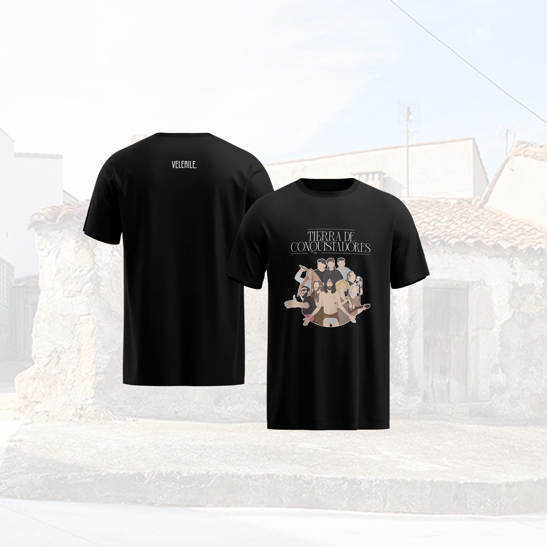 Camiseta negra adulto corte clásico "Tierra de Conquistadores" 1 camiseta robe sanguijuelas del guadiana gato con jotas